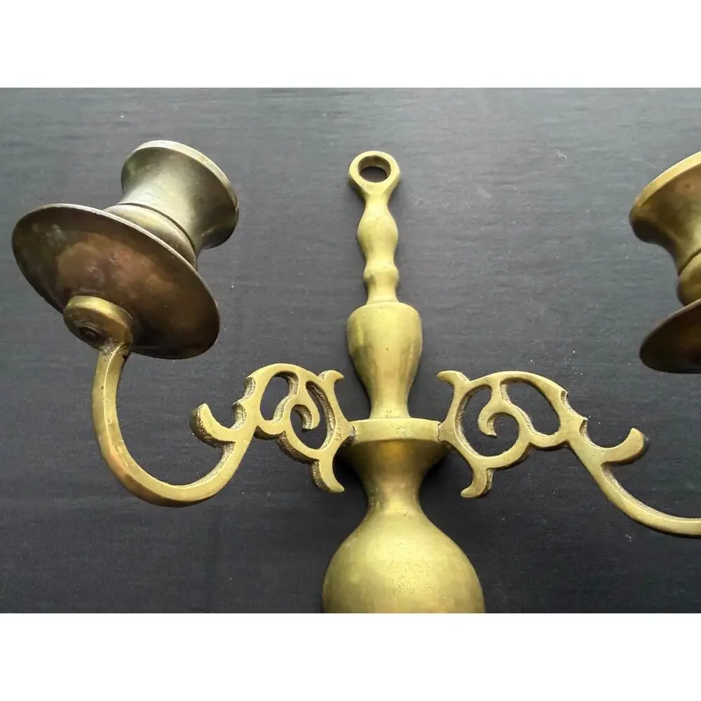Vintage Brass Candle Holder Wall Decor Retro Style